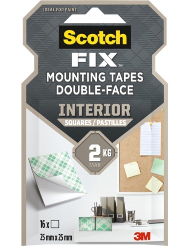 Scotch-Fix Pack de 16 Cuadrados Adhesivos de Doble Cara para Interior - 25Â mm x 25mm - Color Blanco