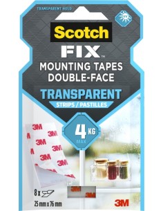 Scotch-Fix Pack de 8 Tiras de Montaje de Doble Cara Transparentes - 25x76mm - Color Transparente