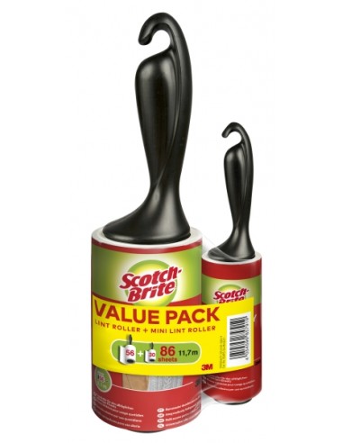 Scotch-Brite Everyday Clean Rodillo Quitapelusas Adhesivo - 56 Hojas - Incluye Rodillo Mini para Uso Diario de 30 Hojas -