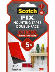 Scotch-Fix Pack de 8 Tiras de Montaje Extremo de Doble Cara - 25x76mm - Color Negro