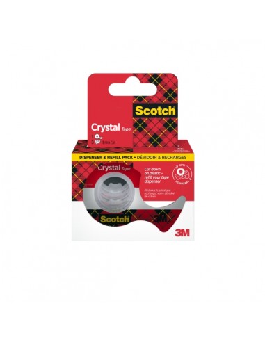 Scotch Crystal Pack de 3 Cintas Adhesivas - 19mm x 7.5m - Incluye Dispensador - Color Transparente