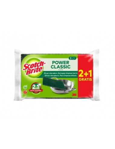 Scotch-Brite Classic Pack de 3 Estropajos de Cocina - Promocion 2-1 Gratis - Color Verde Oscuro