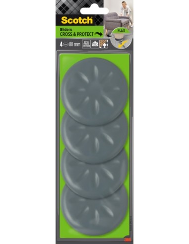 Scotch Move and Protect Flex Pack de 4 Patines Deslizantes Adhesivos - Diametro de 80mm - Soporta hasta 600kg - Color Gris