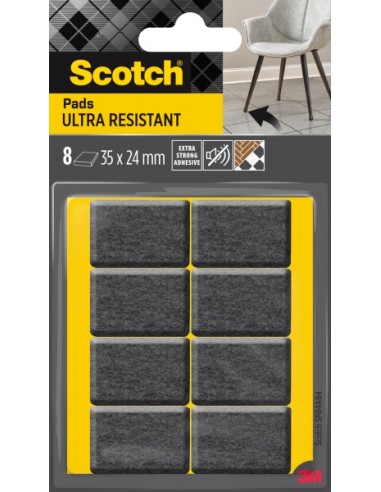 Scotch Pack de 8 Almohadillas de Fieltro Adhesivas - Ultra Resistentes - 35x24mm - Paquete de 8 - Color Blanco Gris