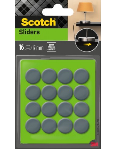 Scotch Move and Protect Pack de 16 Patines Deslizantes Adhesivos - Diametro de 17mm - Color Gris