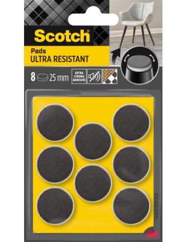 Scotch Pack de 8 Almohadillas de Fieltro Adhesivas - Ultra Resistentes - Diametro de 25mm - Color Blanco Gris