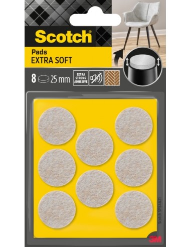 Scotch Pack de 8 Almohadillas de Fieltro Adhesivas - Extra Suaves - Diametro de 25mm - Color Beige