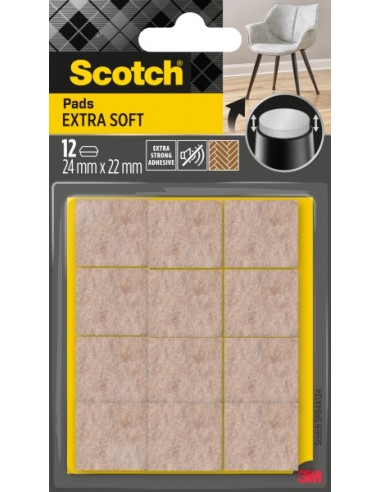 Scotch Pack de 12 Almohadillas de Fieltro Adhesivas - Extra Suaves - 24Â  x 22mm - Color Beige
