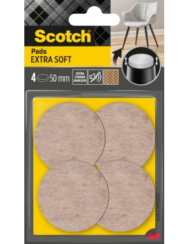 Scotch Pack de 4 Almohadillas de Fieltro Adhesivas - Extra Suaves - Diametro de 50mm - Color Beige
