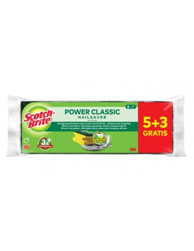 Scotch-Brite Classic Pack de 8 Estropajos de Cocina - Proteccion para los Dedos - Promocion 5-3 Gratis - Color Amarillo