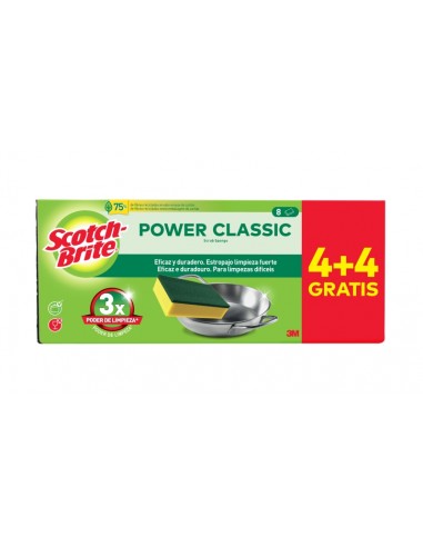 Scotch-Brite Classic Pack de 8 Estropajos de Cocina - Promocion 4-4 Gratis - Color Amarillo