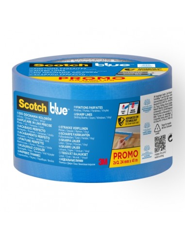 Scotchblue Pack de 2 Cintas de Enmascarar para Lineas Precisas - 24mm x 41m - 100-PEFC - Color Azul