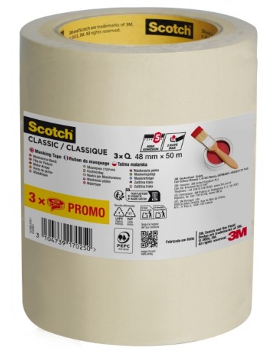Scotch Utility Pack de 3 Cintas de Enmascarar - 48mm x 50m - 70-PEFC - Color Blanco