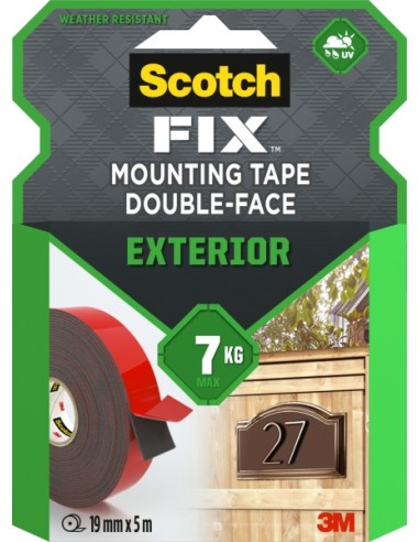 Scotch-Fix Cinta de Montaje de Doble Cara para Exteriores - 19mm x 10m - Color Negro