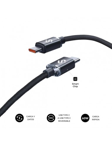 Subblim Cable Optimus USB-C - 60W - Nylon Trenzado - 480Mbps - 1 Metro - Color Negro