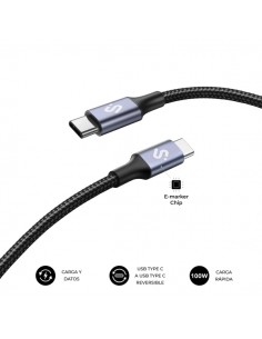 Subblim Cable Plus USB-C - 100W - Nylon Trenzado - 480Mbps - Chip E-Marker - 2 Metros - Color Negro