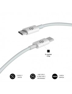 Subblim Cable Plus USB-C - 100W - Nylon Trenzado - 480Mbps - Chip E-Marker - 2 Metros - Color Blanco