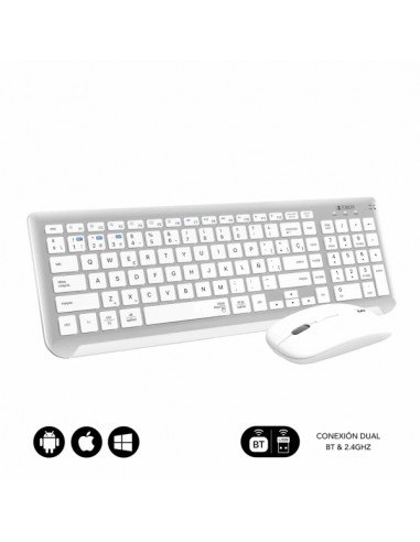 Subblim Combo Dual Prestige - Teclado y Raton Inalambricos - Bluetooth y 2.4G - Funcionamiento Silencioso - Color Blanco Plata