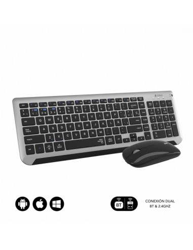 Subblim Combo Dual Prestige - Teclado y Raton Inalambricos - Bluetooth y 2.4G - Funcionamiento Silencioso - Color Gris Negro
