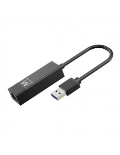 Ewent Conversor Adaptador de Red RJ45 a USB-A - Gigabit 10 100 1000Mbps - Cable de 15cm - Soporta WOL - Color Negro