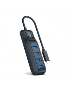 Ewent Hub USB-C 4 en 1 - 4x USB-A Hembra - Indicador LED - Cable de 30cm - Color Negro