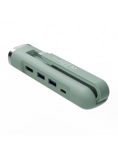 Ewent Hub USB-C 5 en 1 - 1x RJ45 - 1x HDMI 4K - 1x USB-C - 2x USB-A - hasta 1000Mbps - Color Verde Pastel