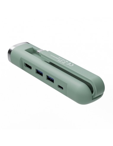 Ewent Hub USB-C 5 en 1 - 1x RJ45 - 1x HDMI 4K - 1x USB-C - 2x USB-A - hasta 1000Mbps - Color Verde Pastel