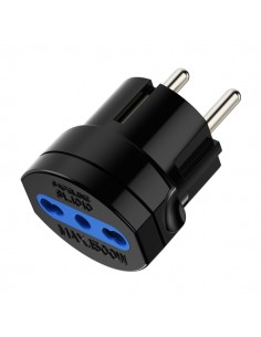Ewent Adaptador de Viaje Schuko 16A - Hembra Tipo L - Color Negro
