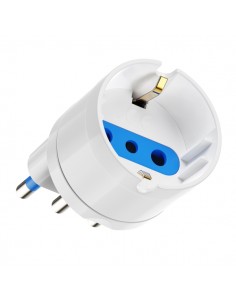 Ewent Adaptador de Viaje para Toma de Enchufe Italiana Tipo L 16A - Hembra Tipo L Schuko - Color Blanco