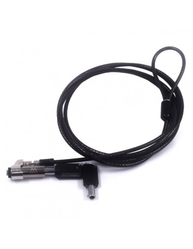 Ewent Cable de Seguridad para Portatiles con Ranura Nano - Candado de Llave - Cable de Acero - Cobertura de Vinilo - 1.8m de