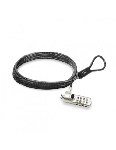 Ewent Cable de Seguridad para Portatil - Candado de Combinacion Numerica - Cable de Acero - 1.5m de Longitud - Color Negro