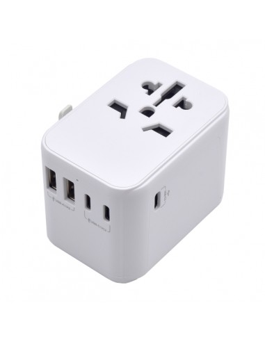 Ewent Adaptador de Viaje Universal - Conexiones para Europa (Schuko)-USA-UK-Australia - 2xUSB-A - 3xUSB-C - Color Blanco