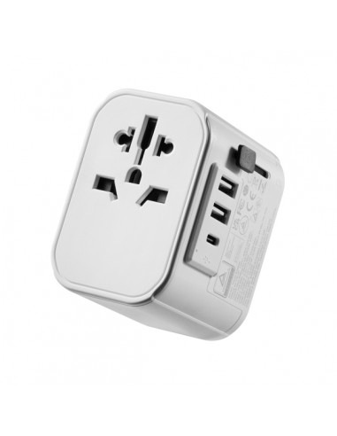 Ewent Adaptador de Viaje Universal - Conexiones para Europa (Schuko)-USA-UK-Australia-China - 2xUSB-A - 1xUSB-C - Color