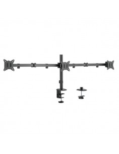 Ewent Soporte de Mesa para Tres Monitores hasta 27" - Giratorio e Inclinable - Gestion de Cables - Peso Maximo de 7kg por