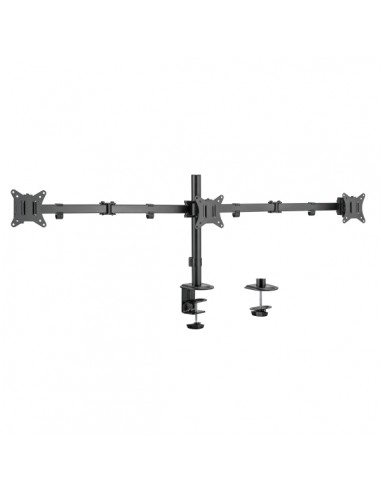 Ewent Soporte de Mesa para Tres Monitores hasta 27" - Giratorio e Inclinable - Gestion de Cables - Peso Maximo de 7kg por
