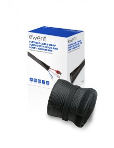 Ewent Manguito Organizador de Cable Polyester - Cierre de Velcro - 1m - 85mm - Color Negro