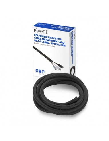 Ewent Manguito Organizador de Cable Polyester - Auto Cierre - 3m - 13mm - Color Negro