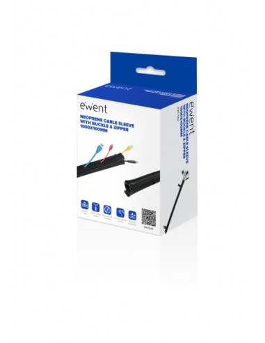 Ewent Manguito Organizador de Cable Neopreno - Cierre con Cremallera y Hebilla - Proteccion Frente a Humedad - 1m - 100mm -