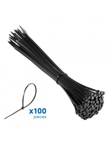 Ewent Pack de 100 Bridas de Nylon - 200x2.5mm - Resistente a UV - Uso en Interior y Exterior - Color Negro