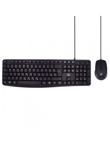 Ewent Pack Teclado-Raton para Oficina - Teclas Silenciosas de Perfil Bajo - 1000dpi - Disposicion Inglesa QWERTY US - Cable