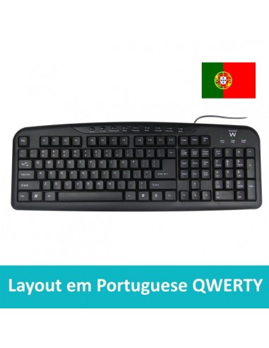 Ewent Teclado con Cable USB - Disposicion Portuguesa QWERTY PT - Plastico ABS - Teclas Silenciosas - Cable de 1.2m - Color