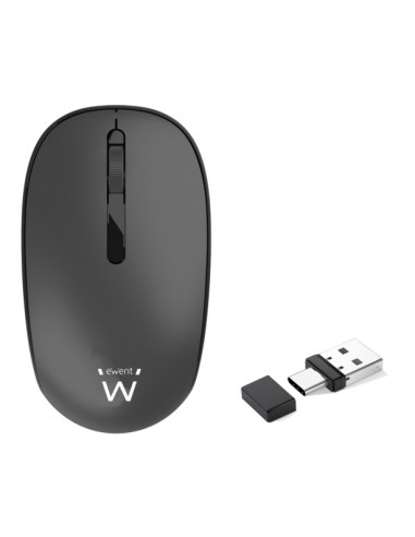 Ewent Raton Inalambrico - 1000dpi - Receptores USB-A y C de 2.4GHz- Bluetooth 5.1 - Clic Silencioso - 3 Botones - Pila AA