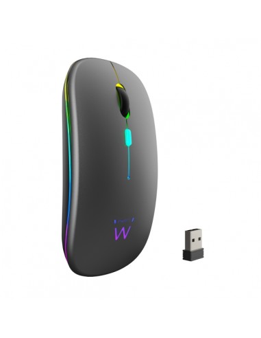 Ewent Raton Inalambrico - Receptor USB-A de 2.4GHz- Bluetooth 5.1 - Recargable - Luces RGB - 4 Botones - Bateria de Litio de