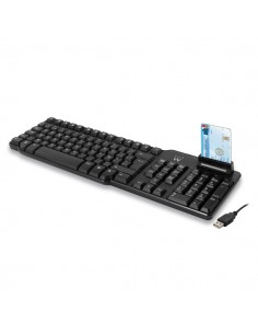 Ewent Teclado con Cable USB - Lector de Tarjetas Inteligentes - Cable de 1.5m - Disposicion Italiana QWERTY IT - Plastico ABS