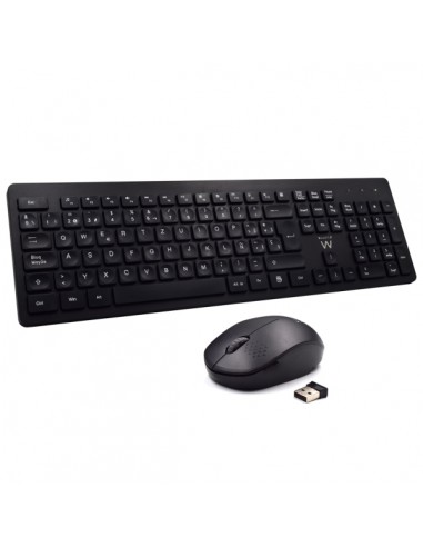 Ewent Pack Teclado-Raton Inalambricos - Receptor USB-A 2.4Hz - 1000dpi - Disposicion Portuguesa QWERTY PT - Incluye Pilas