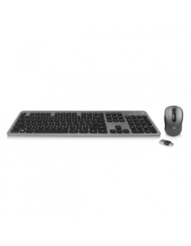 Ewent Pack Teclado-Raton Inalambrico para Oficina - Receptor USB-A 2.4Hz - 1600dpi - Disposicion Inglesa QWERTY US -