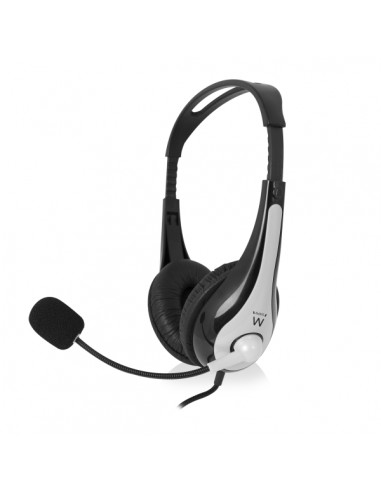 Ewent Auriculares Estereo - Microfono Integrado - 2x Jack de 3.5mm - Cable Trenzado de Nailon de 2m - Color Negro Gris