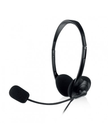Ewent Auriculares Estereo - Microfono Integrado - 2x Jack de 3.5mm - Cable de 2.1m - Color Negro