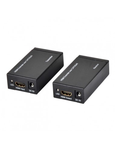 Ewent Pack Extensor HDMI por Cable UTP - hasta 60 Metros - Resolucion 1080P con Cable Cat6 - Color Negro