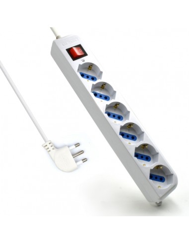 Ewent Regleta con 6 Tomas Tipo L F (Schuko) de 10 16A - Interruptor On Off - Proteccion contra Sobretensiones - Proteccion